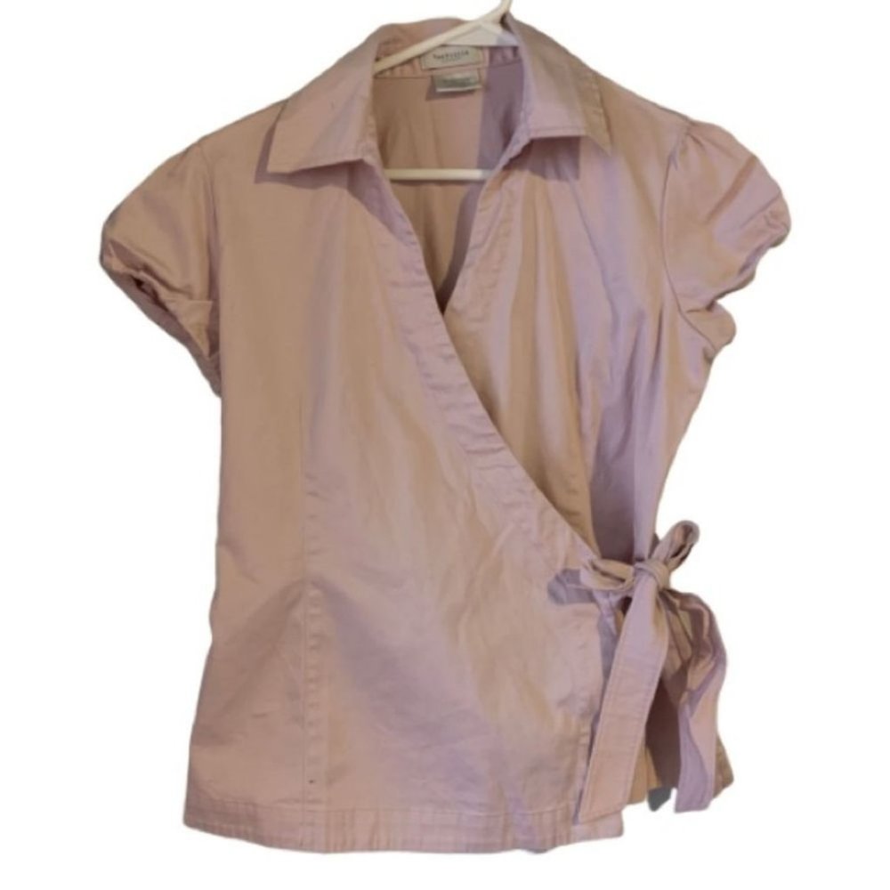 😎 Van Heusen Pink Stretch Ballet Wrap Tie Waist Shirt